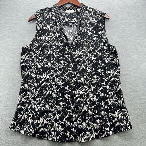 NEW YORK & CO - Women's Floral Black /White Silky Button Up Sleeveless Blouse M